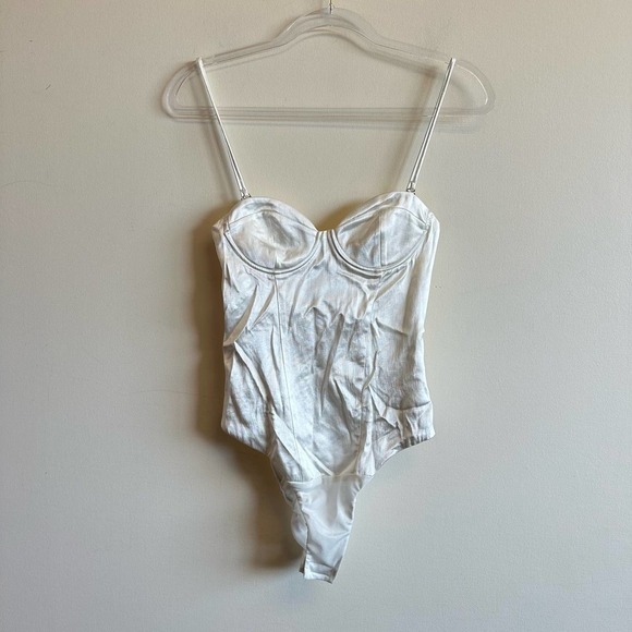 ZARA Satin Effect Bustier Bodysuit White Cream Silky Spaghetti Strap Size XS - Picture 6 of 14